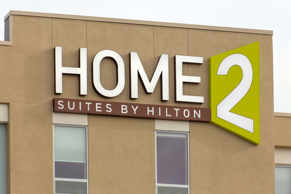 the exterior of a Hilton Home2 Suits property